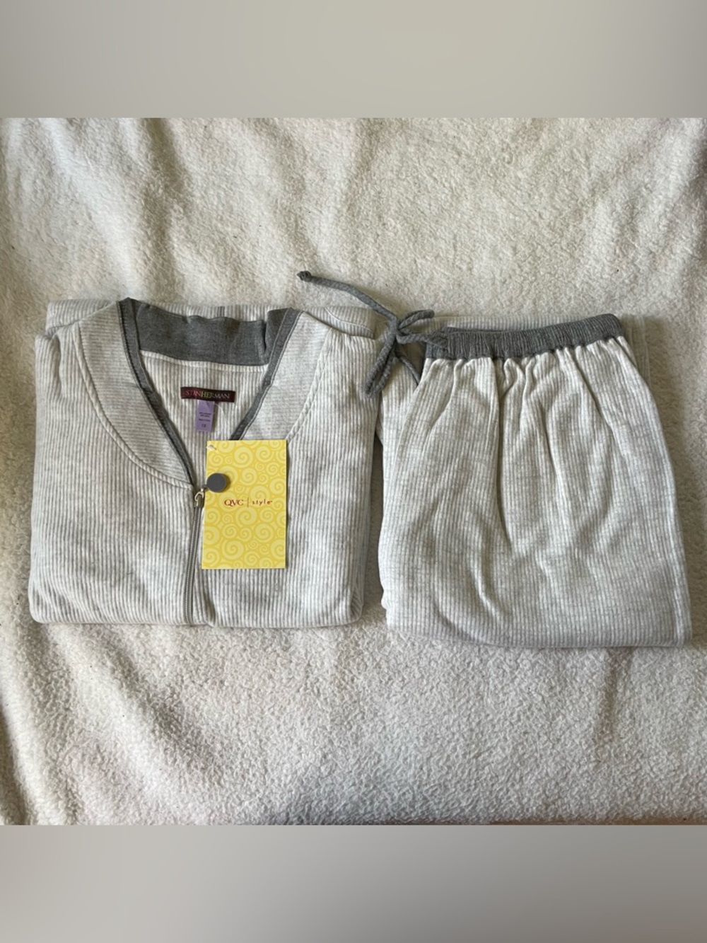 Stan Herman Vintage Matching Ribbed Grey Pajama Set  NWT 1X A34132 Deadstock